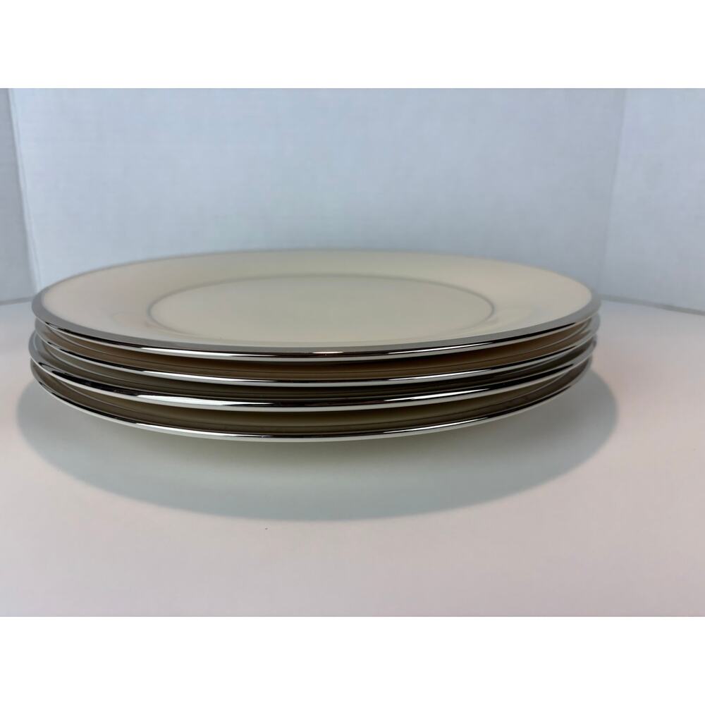 Set of 4 Lenox Solitaire Dinner Plates – Ivory Bone China with Platinum Trim